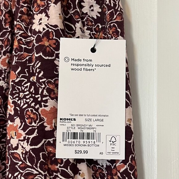 Sonoma Floral Tiered Peasant Skirt in Burgundy (L) New With Tag - Picture 8 of 11